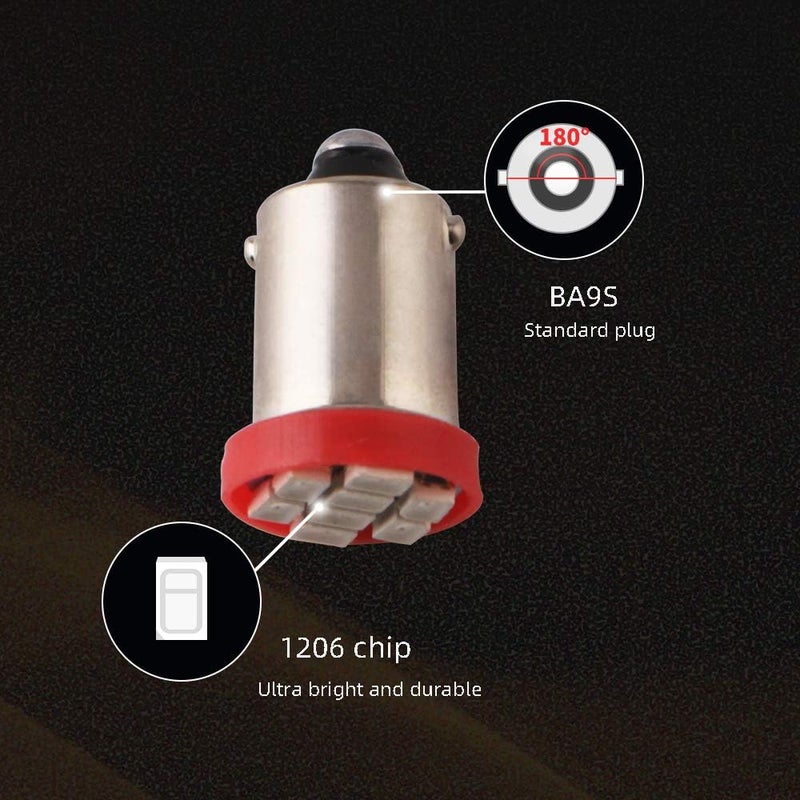 Grandview BA9 BA9S 53 57 1895 64111 White Car Vehicle BA9S Red Super Bright LED Bulbs Used for Side Door Courtesy Lights Map Lights - Pack of 10 - Image 4